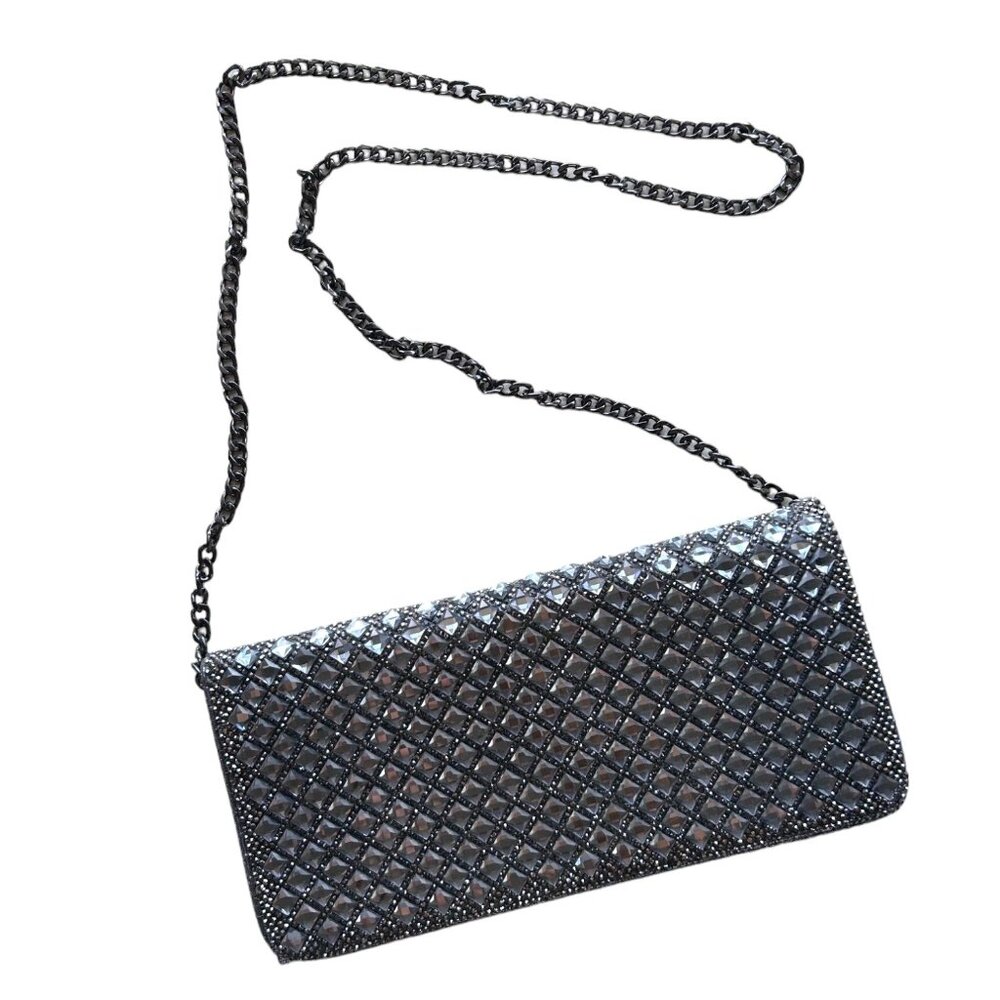 Starlet Faux Skin Crystal Studded Convertible Clutch in Gray/Silver